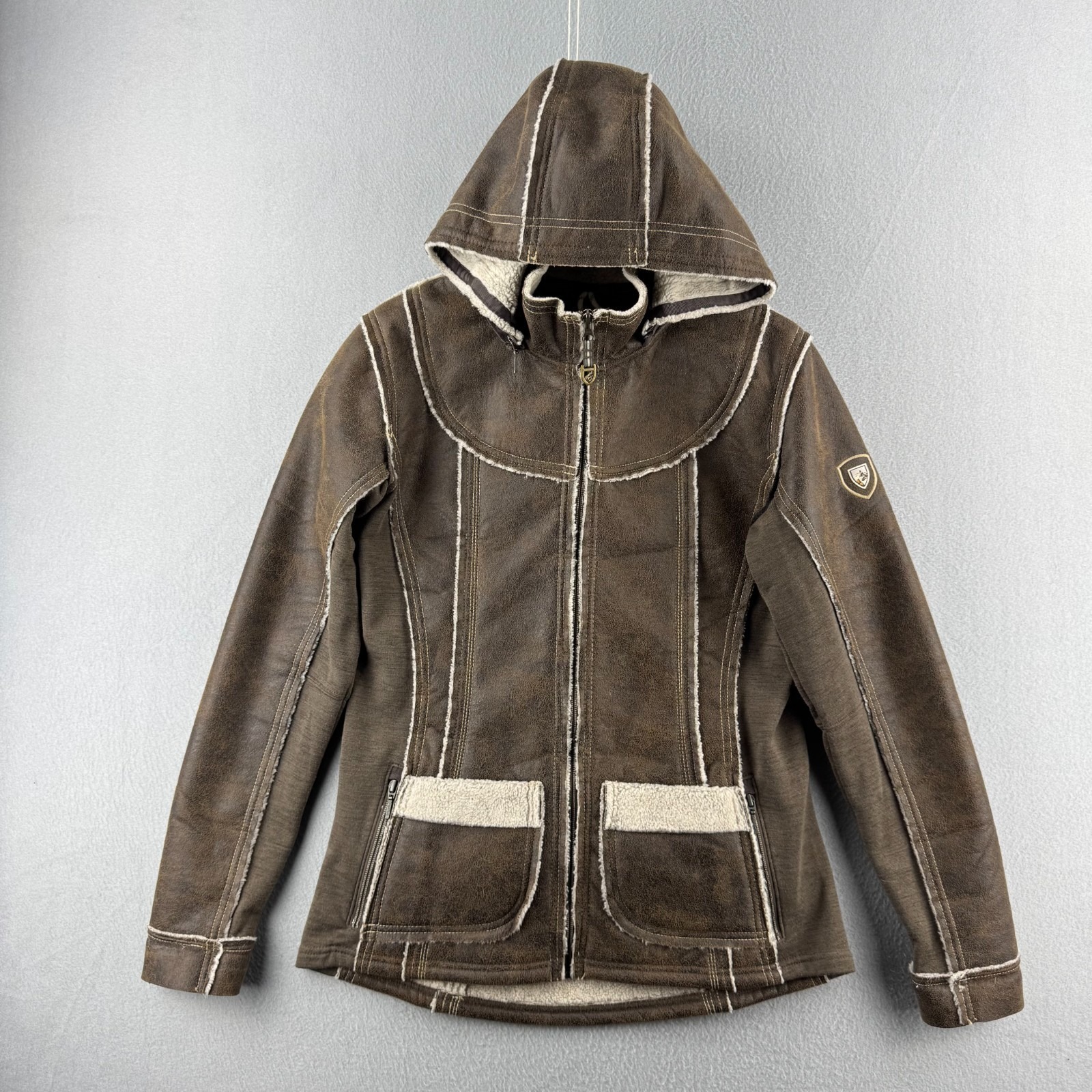 Kuhl Dani Sherpa Jacket Womens Medium Full Zip Hooded Faux Suede